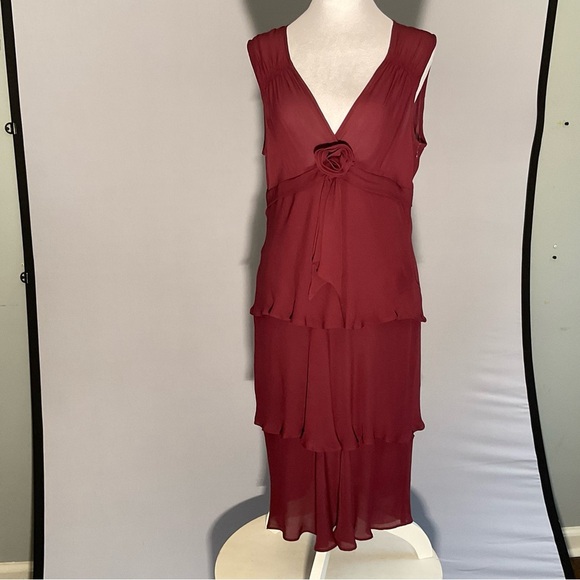 Yves Cosette Depeche Mode Sz 12, Tiered Sheer Lined Burgundy Dress, Rosette - Picture 4 of 16